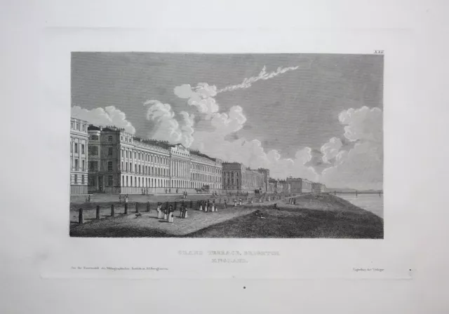 1850 - Grand Terrace Brighton England United Kingdom engraving antique print
