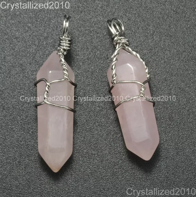 Natural Gemstone Hexagonal Point Reiki Chakra Pendant Necklaces Beads Wire Wrap