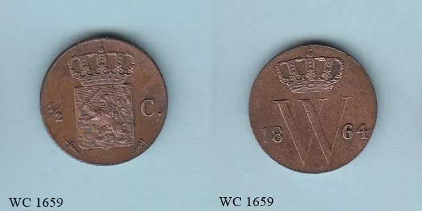 Netherlands 1/2 Cent 1864 (Willem III) Coin