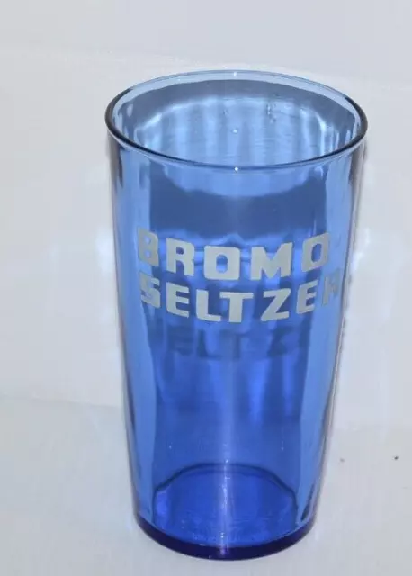 Vtg BROMO SELTZER Dispenser Blue drinking Glass Drug store Advertising 5"