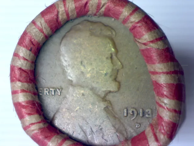 1913 D Lincoln Wheat  Cent End Of Wheat Cent Roll With 1907 Indian Head Cent End