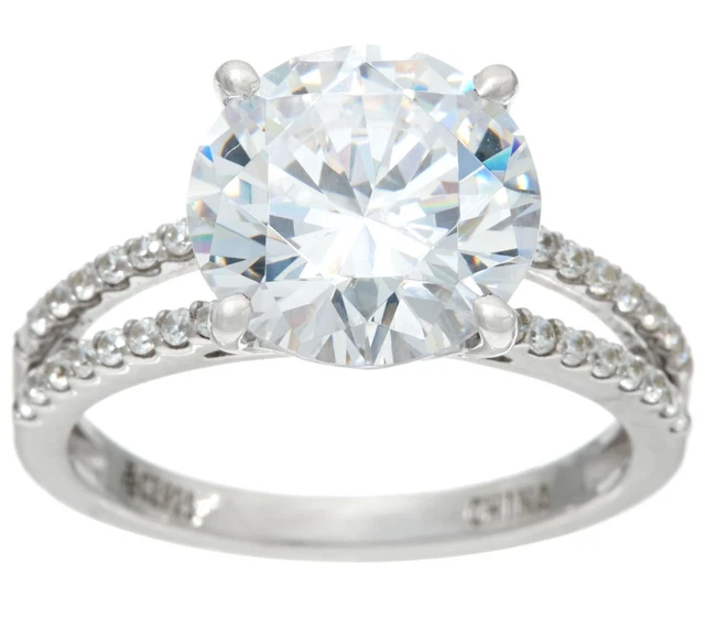 Diamonique CZ Round Split Shank Solitaire Ring Size 7 Sterling Silver Diamonique CZ Round Split Shank Solitaire Ring Size 7 Sterling Silver