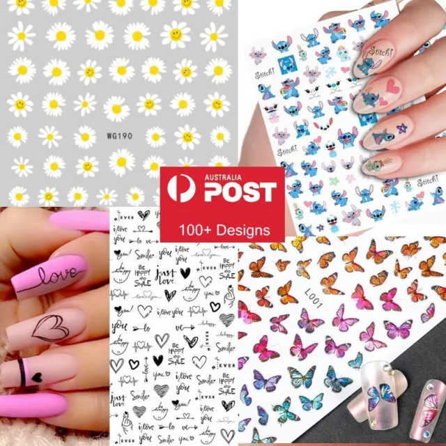 Nail Stickers Self Adhesive 150+ Designs Love Heart Floral Butterfly  Cartoon AU
