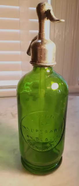 Very Rare Antique Buenos Aires Emerald Green Glass Soda/Seltzer Bottle