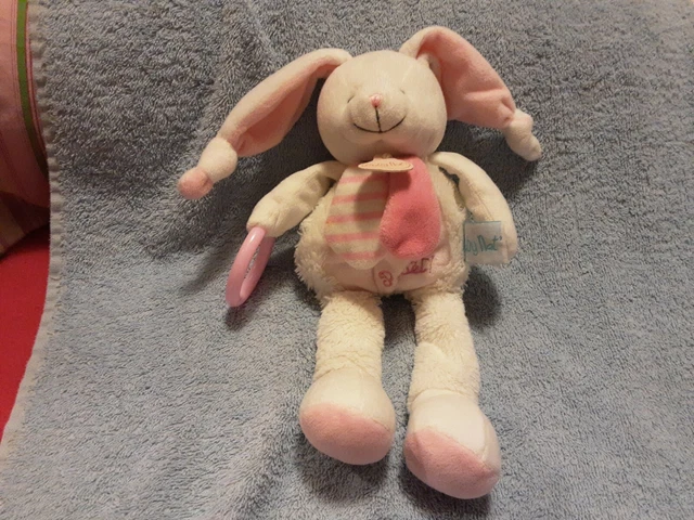 Doudou Peluche Lapin Rose Blanc Baby Nat