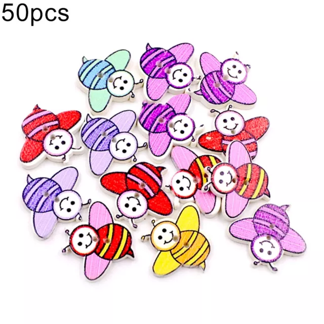 50Pcs Bee Shape Colorful Wooden Buttons 2 Holes DIY Crafts Sewing Accessories 11