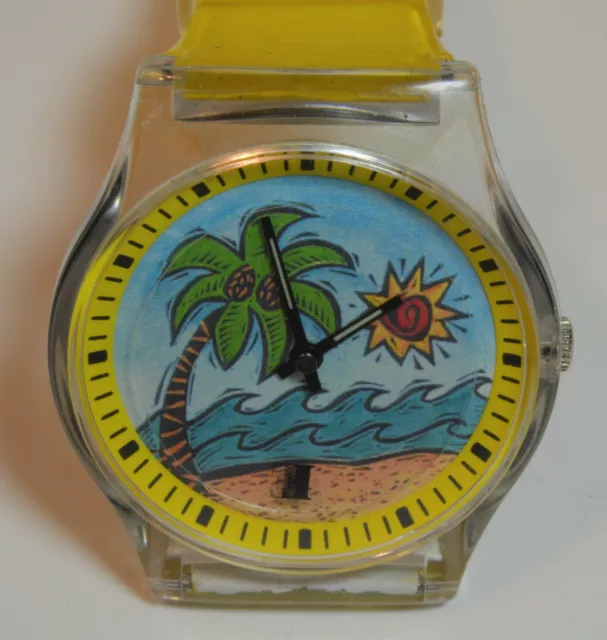 VINTAGE SWEDA TROPICALE Spiaggia Plastica Uomo Quarzo Orologio