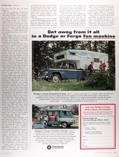1966 FARGO SWEPTLINE PICKUP CAMPER Genuine Vintage Ad ~ DODGE TRANSILINE CAMPER
