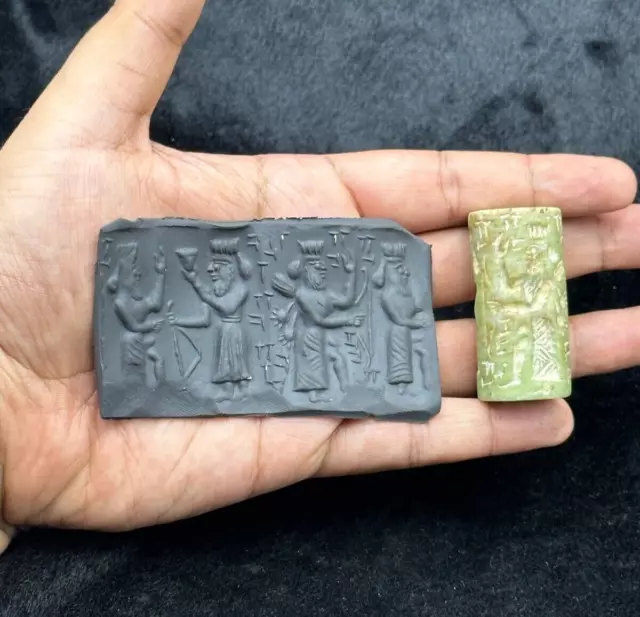 Ancient Sumerian Cylinder Seal Stamp Bead Jade Stone Babylon Intaglio Roll Beads