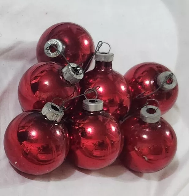 7 Vintage Shiny Brite Red Mercury Glass 1.25" Christmas Tree Ornaments USA