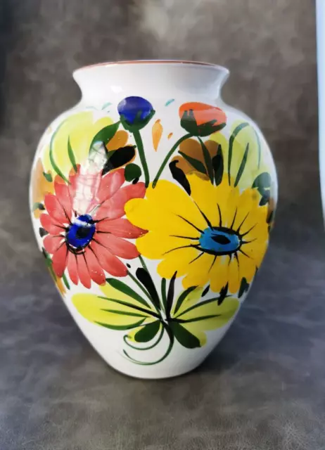 Vintage Italian Majolica Hand Painted Ceramic Vase 8"H Made in Italy Flower Pot