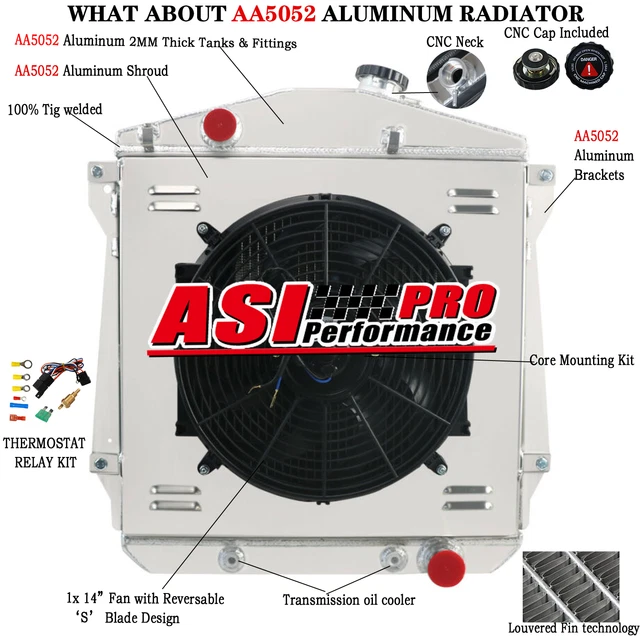 4-ROW Radiator Shroud Fan FOR 1943-48 Chevy Fleetline FleetMaster Stylemaster V8