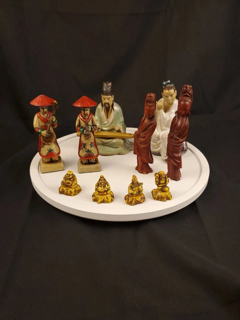 Lot Of Vintage Asian Figurines Ceramic Wood Plastic