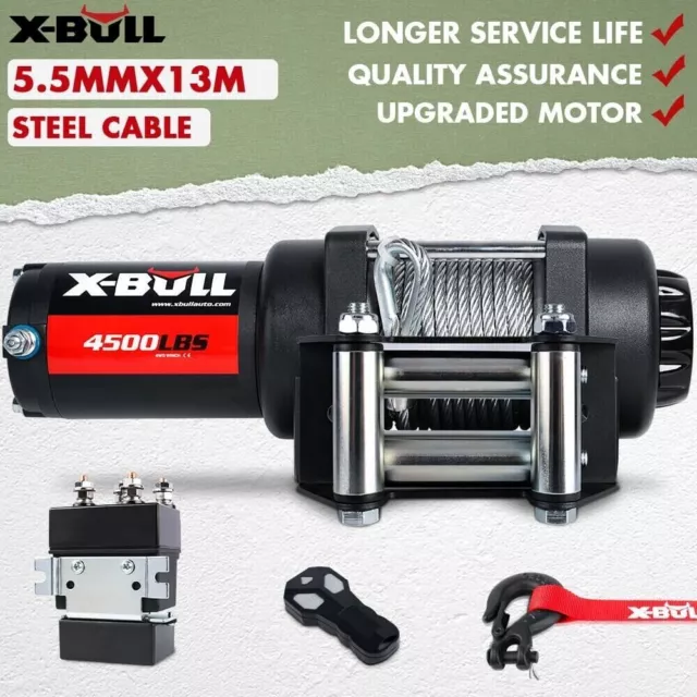 X-BULL 4500LBS Electric Winch 12V Steel Cable UTV ATV Boat Quad Bike Car Trailer