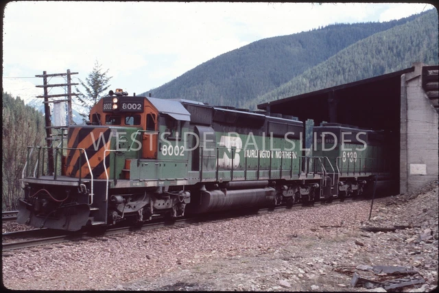 Original Slide - Burlington Northern SD40-2 #8002 Exiting Snow Shed May 1988 BN