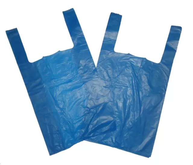 Reusable Plastic Vest Carrier Bags Blue 12 x 18 x 23 Inch 18mu for Grocery