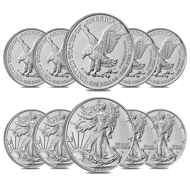 LOT OF 10 2024 1 oz Silver American Eagle 1 Coin BU EUR 311,80