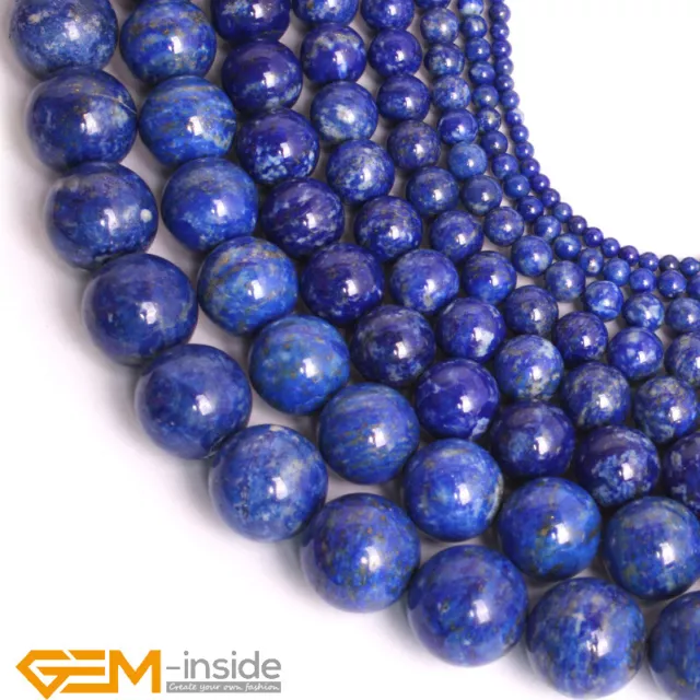 Blue Lapis Lazuli Gemstone Round Jewelry Making Loose Beads 15" Bulk 2mm-16mm