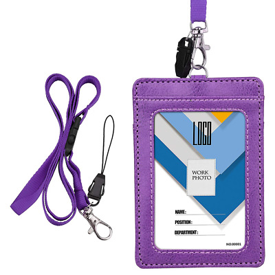 Badge Holder Wisdompro Double Sided PU Leather ID Card with 23in Detachable Neck