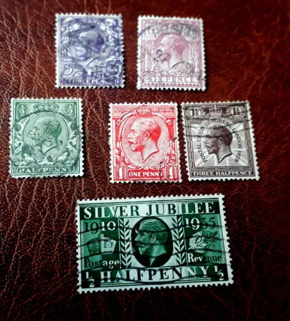Großbritannien, 1912-1929 kleines Lot aus 6 Briefmarken, gestempelt
