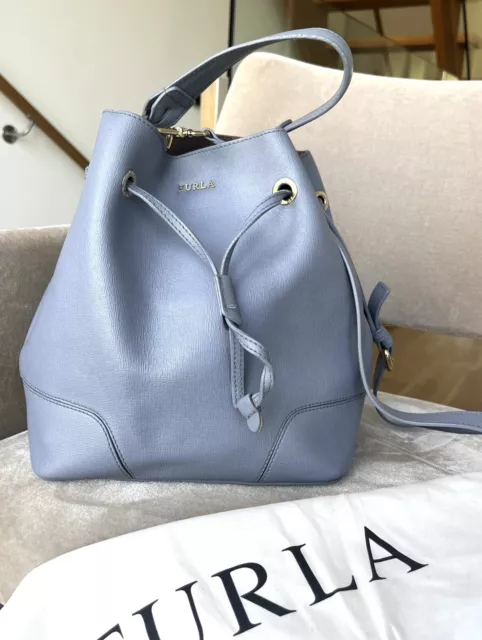 Furla Powder Blue Leather Stacy Bucket Bag