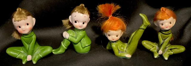 Vintage Pixie Elves With Red Hair National Potteries 3” Japan 1950’s Set of 4