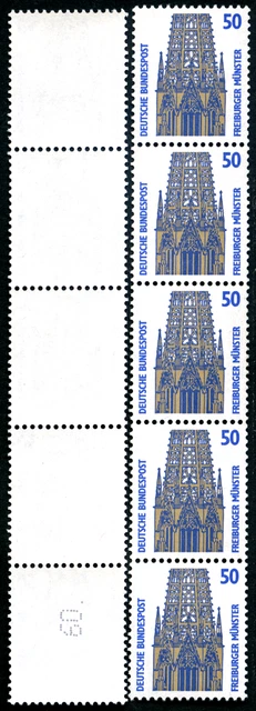 Bund 50 Pf, MiNr 1340y Mischpapier mit wenig Melierfasern, 5er Streifen, **