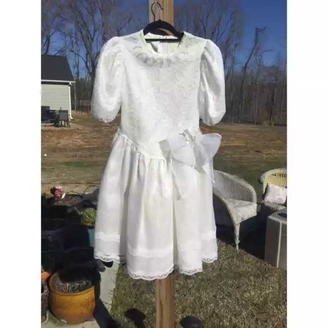 Vtg Bonnie jean girls dress 12 white puff Easter communion graduation baptism