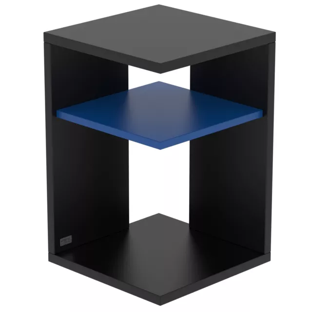 Mesa Auxiliar Prisma Negro Madera Mesita Baja Mesa Sofá Moderno Akzentfarbe Azul