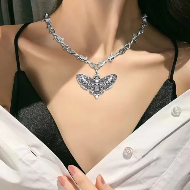 Thorns Skull Moth Choker Necklace Retro for Creative Trendy Alloy Pendant Jewelr