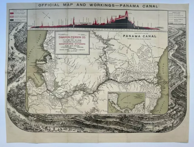 OFFICIAL MAP AND WORKINGS PANAMA CANAL DATED 1904 by MILLROY LARGE MAP