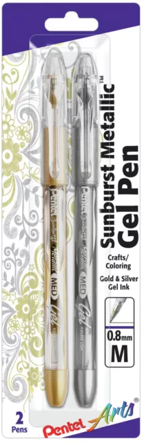 Pentel Sunburst Metallic Gel Pens .8mm 2/Pkg-Gold & Silver SBMP