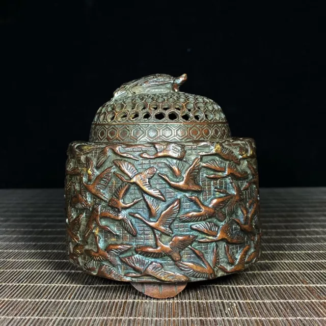 Collectable chinese old copper handmade thousand cranes exquisite Incense burner