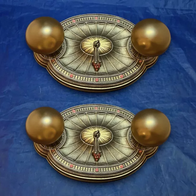 Pair Polychrome Rewired double bulb flush mount ceiling fixtures RARE 13J