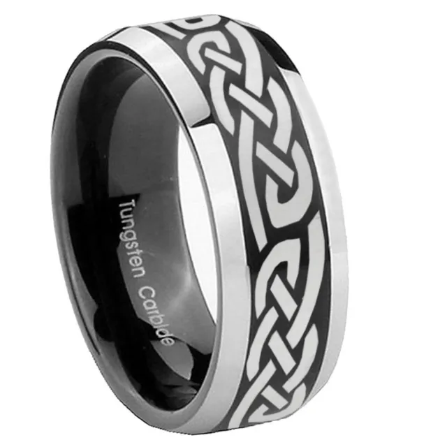 8mm Tungsten Celtic Knot Infinity Love Engraved Men's Ring
