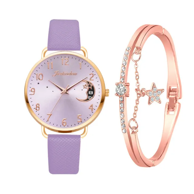 Ladies Womens Girls Watch+Bracelet Set Fashion Leather Strap Quartz Wristwatch 3