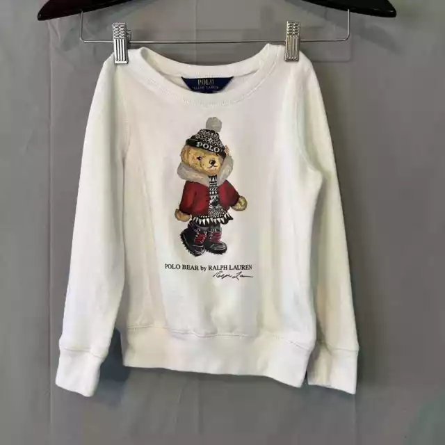 Polo Bear Sweater Girls 5 White Holiday Teddy Preppy Ralph Lauren Sweatshirt