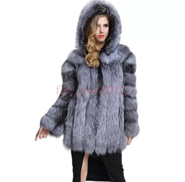 Women Faux Fox Fur Coat Hooded Winter Thicken Warm Jacket Mid LONG Outwear Parka