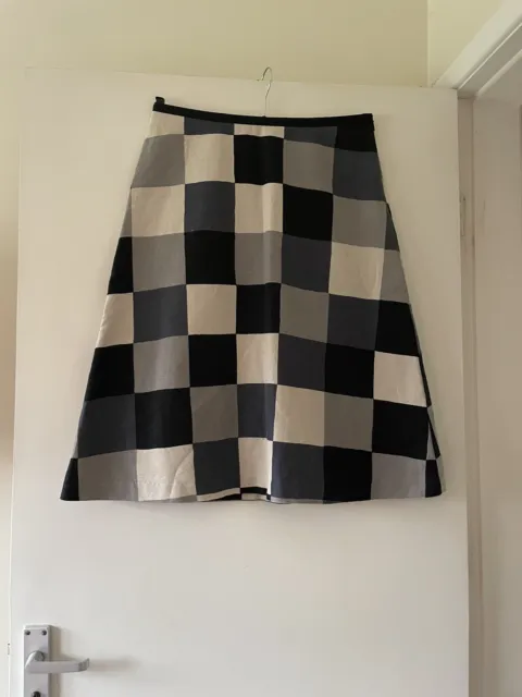 Womens Laura Ashley A Line Checkered Skirt Size 10 Black Grey Cream