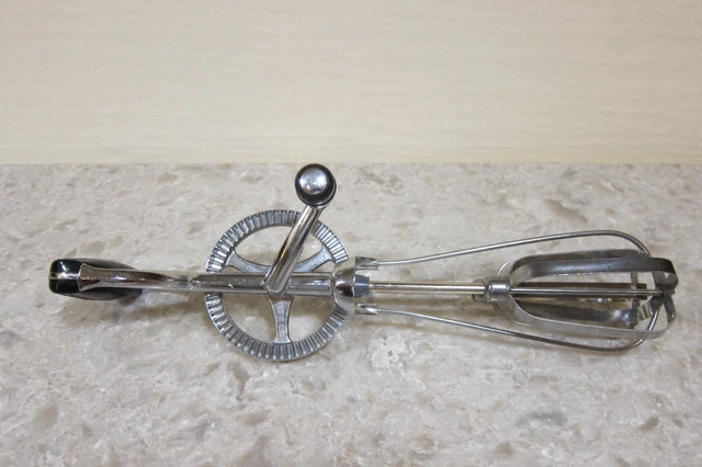 Vtg EKCO Best Egg Beater Hand Held Crank Mixer Stainless Steal Black Handle USA