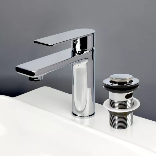 Basin Mixer Tap + Slotted / Unslotted Waste - Bathroom Chrome Mono Single Lever