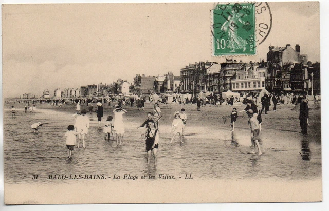 MALO LES BAINS - NORD - CPA 59 - la Plage - Vue 2 - enfants et villas