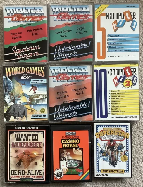 Nine Varied Games Cassettes For Sinclair Spectrum 48k