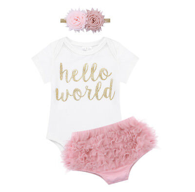Baby Mädchen Festlich Kleidung Outfits Kurzarm Strampler + Pumphose + Stirnband