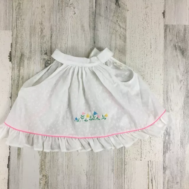 Vtg 1980s Stop and Go Baby Girl White Embroidered Apron Top Cottagecore Sz 12 M
