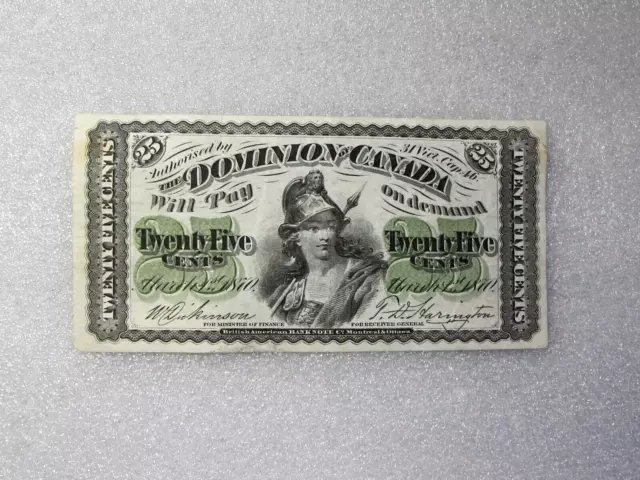 1870 Dominion of Canada  25 cents shinplaster banknote 1/4 dollar PLAIN VF