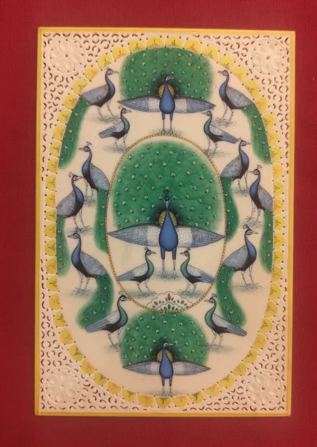 Original Hand Painted Peacock Bird Rajasthani Indian Fine Miniature Painting