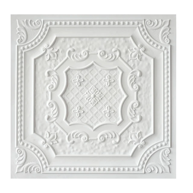 Pressed Tin Ceiling Tiles 24x24 Easy to Install PVC Panel PL04 White matte 10Pcs
