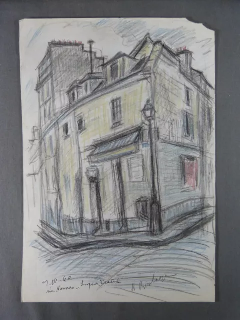 Henri BOULAGE (1882-1967), Dessin Original au crayon de couleur, Impasse Trainée