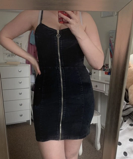 PRIMARK BLACK DENIM Zip Front Dress, Fitted, Summer, Size 10 4.20 -  PicClick UK